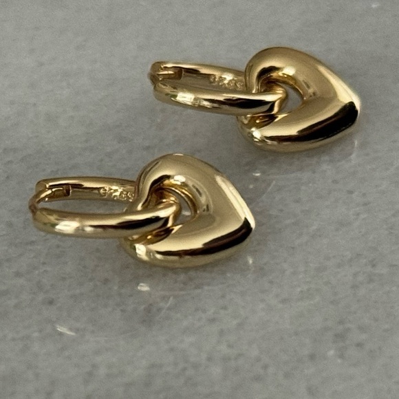 COPY - Gold Bubble Heart Charm Dangle Huggie Hoop Earrings - Picture 2 of 5